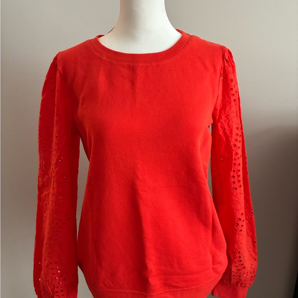 Red Eyelet Sleeve Sweatshirt